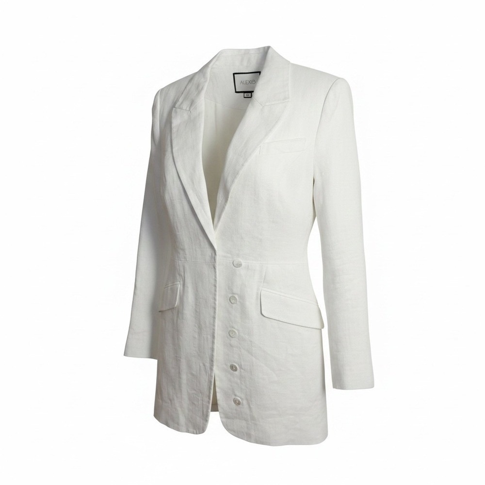 Alexis Blazer Dress Womens Size S White Linen Blend Longline Asymmetrical Button